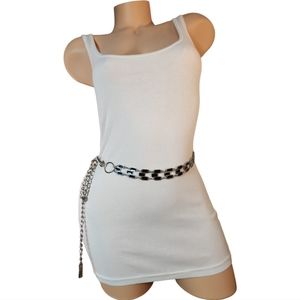 BELT SILVER TONE & BLACK ENAMAL  RETRO STREETWEAR CHAIN BELT